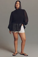 Eloquii Plus Ribbed Turtleneck Chiffon Twofer Sweater