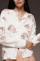 By Anthropologie Crew-Neck Floral Cardigan Sweater