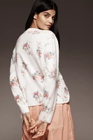 By Anthropologie Crew-Neck Floral Cardigan Sweater