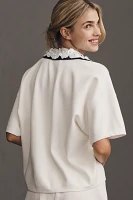 Essentiel Antwerp Hoiseau Short-Sleeve Collared V-Neck Floral Sequin Sweater