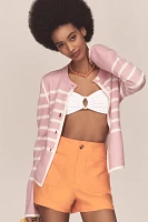 Derek Lam 10 Crosby Mariana Crew-Neck Stripe Cardigan Sweater