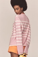 Derek Lam 10 Crosby Mariana Crew-Neck Stripe Cardigan Sweater