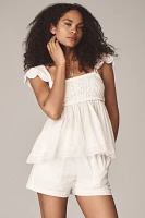 By Anthropologie Crochet Square-Neck Ruffle-Sleeve Babydoll Blouse