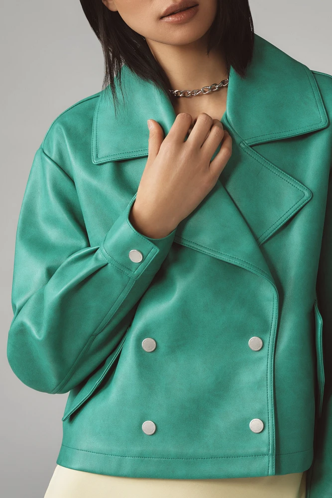 Avec Les Filles Faux-Leather Crop Peacoat