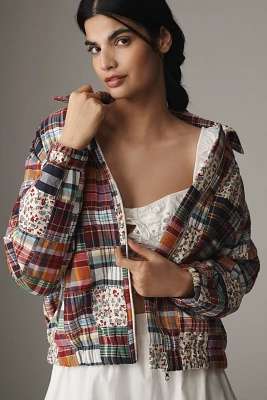 Avec Les Filles Plaid Stitched Bomber Jacket
