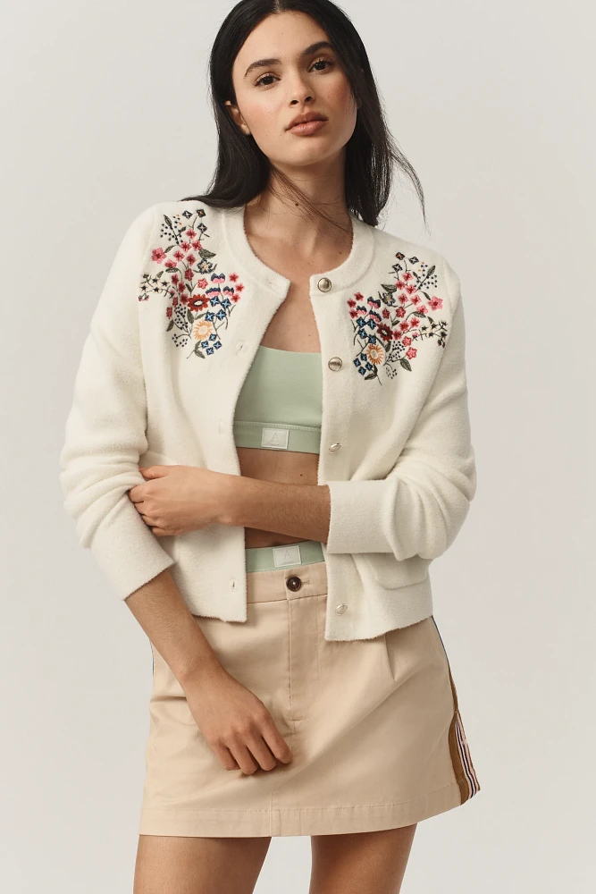 NVLT Button-Front Embroidered Knit Lady Jacket