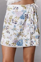 Maeve Printed Satin Wrap Mini Skirt