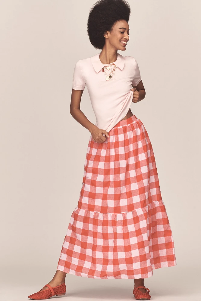 English Factory Gingham Tiered Maxi Skirt