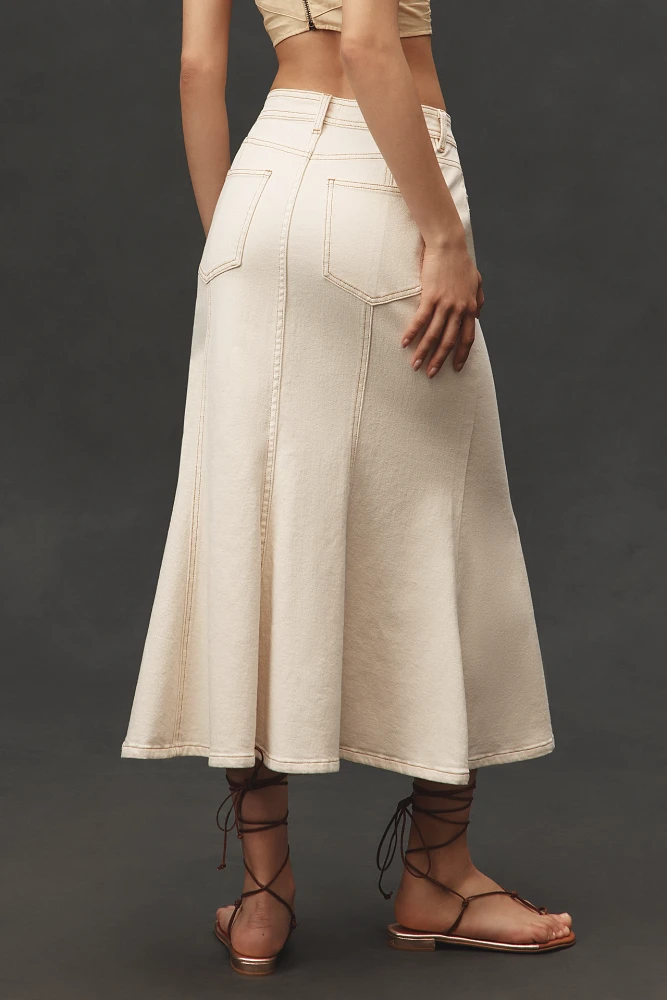 Avec Les Filles Paneled Flare Denim Midi Skirt