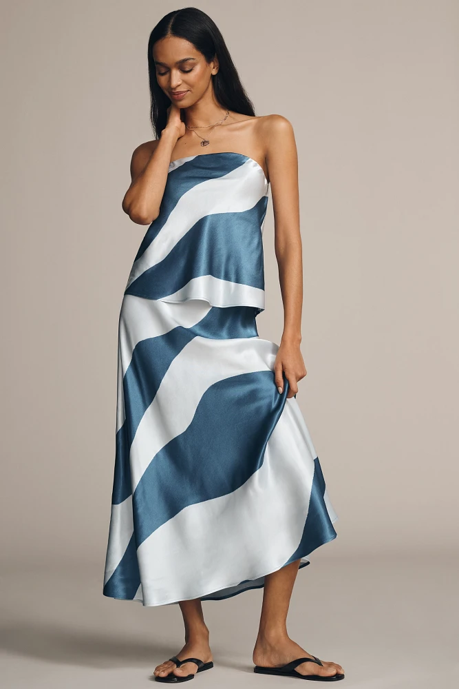 By Anthropologie Silky Waves Woven Slip Maxi Skirt