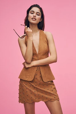 Mare Faux-Suede Rivet-Trim Mini Skirt