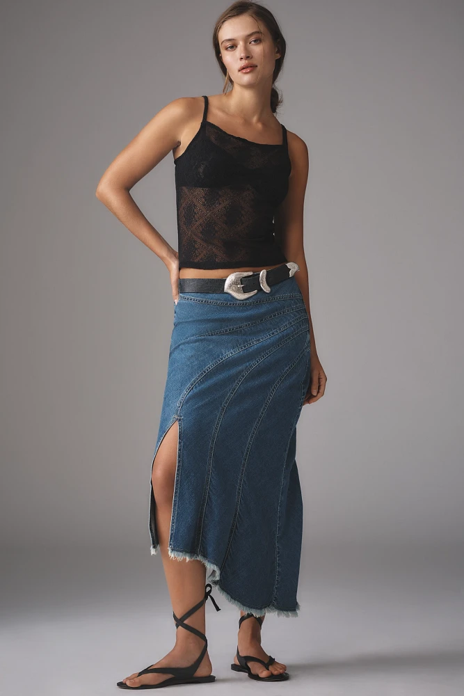 Pilcro Asymmetric Seamed Denim Midi Skirt
