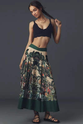 Farm Rio Jungle Print V-Waist Midi Skirt