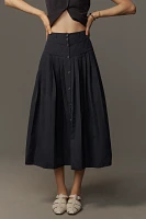 Maeve Pleated Button-Front Basque-Waist Midi Skirt