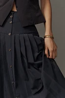 Maeve Pleated Button-Front Basque-Waist Midi Skirt