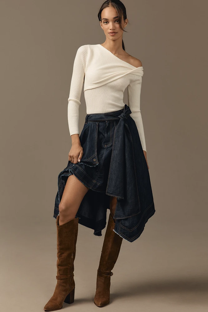 Pilcro Denim High-Low Asymmetric Raw-Hem Skirt