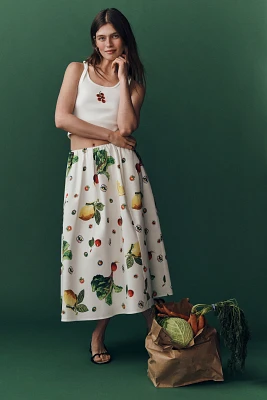 The Jacie Poplin Printed Midi Skirt by Maeve