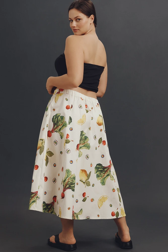 The Jacie Poplin Printed Midi Skirt by Maeve