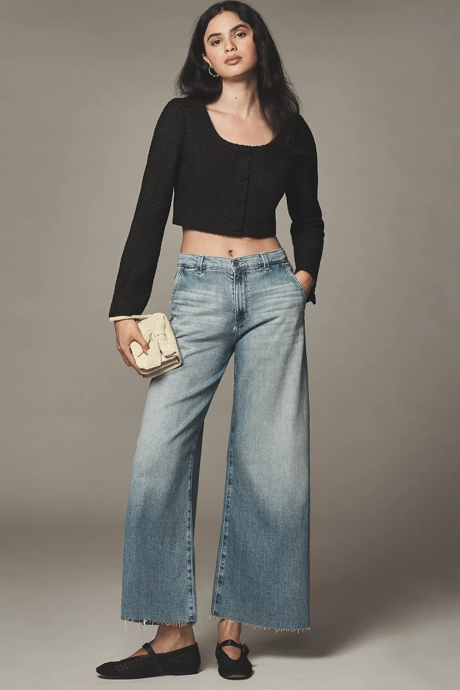 AG Stella High-Rise Wide-Leg Ankle-Fray Crop Jeans