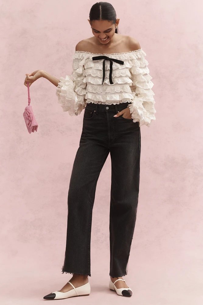 LE JEAN Nomad Beaded Tux High-Rise Wide-Leg Jeans