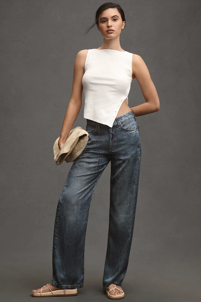 rag & bone Miramar Satin Logan Mid-Rise Wide-Leg Carpenter Jeans