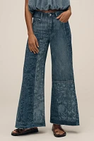 The Adi Patchwork Mid-Rise Flare Jeans by Pilcro