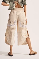 By Anthropologie Lace Ruched Crop Wide-Leg Pants