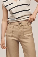 The Colette Contrast-Stitch Linen Crop Wide-Leg Pants by Maeve
