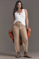 The Colette Contrast-Stitch Linen Crop Wide-Leg Pants by Maeve