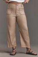The Colette Contrast-Stitch Linen Crop Wide-Leg Pants by Maeve
