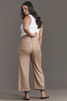 The Colette Contrast-Stitch Linen Crop Wide-Leg Pants by Maeve