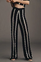 Central Park West Mid-Rise Open-Stitch Striped Sweater Pants