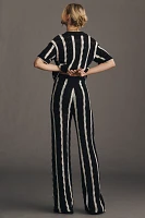 Central Park West Mid-Rise Open-Stitch Striped Sweater Pants