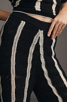 Central Park West Mid-Rise Open-Stitch Striped Sweater Pants