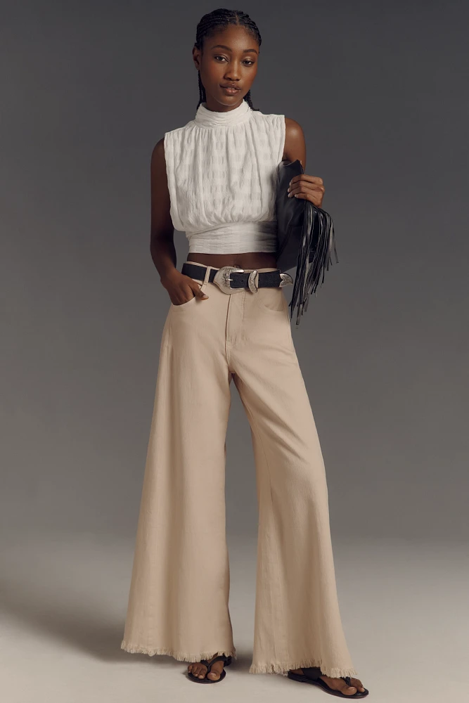 The Adi Linen Mid-Rise Flare Pants by Pilcro