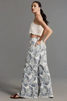 The Adi Printed Linen Mid-Rise Flare Pants by Pilcro