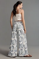 The Adi Printed Linen Mid-Rise Flare Pants by Pilcro