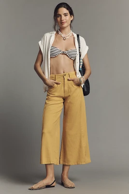 The Adi Linen Blend Crop Mid-Rise Flare Pants by Pilcro