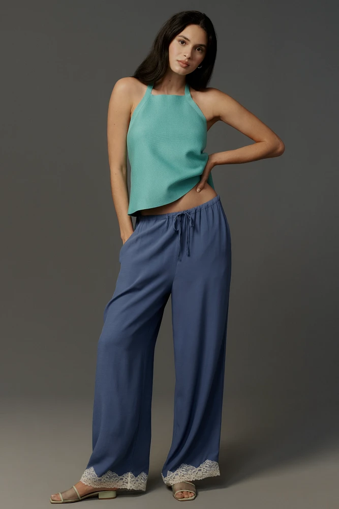 By Anthropologie Lace-Trim Silky Pull-On Pants