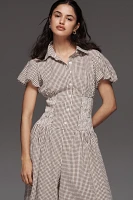 Maeve Puff-Sleeve Basque-Waist Wide-Leg Jumpsuit