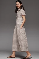 Maeve Puff-Sleeve Basque-Waist Wide-Leg Jumpsuit