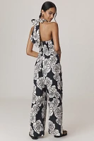 KIVARI Carmen Rose Linen Blend Halter Wide-Leg Jumpsuit