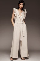 By Anthropologie Linen Blend Ruffle Jumpsuit