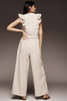 By Anthropologie Linen Blend Ruffle Jumpsuit