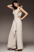 By Anthropologie Linen Blend Ruffle Jumpsuit