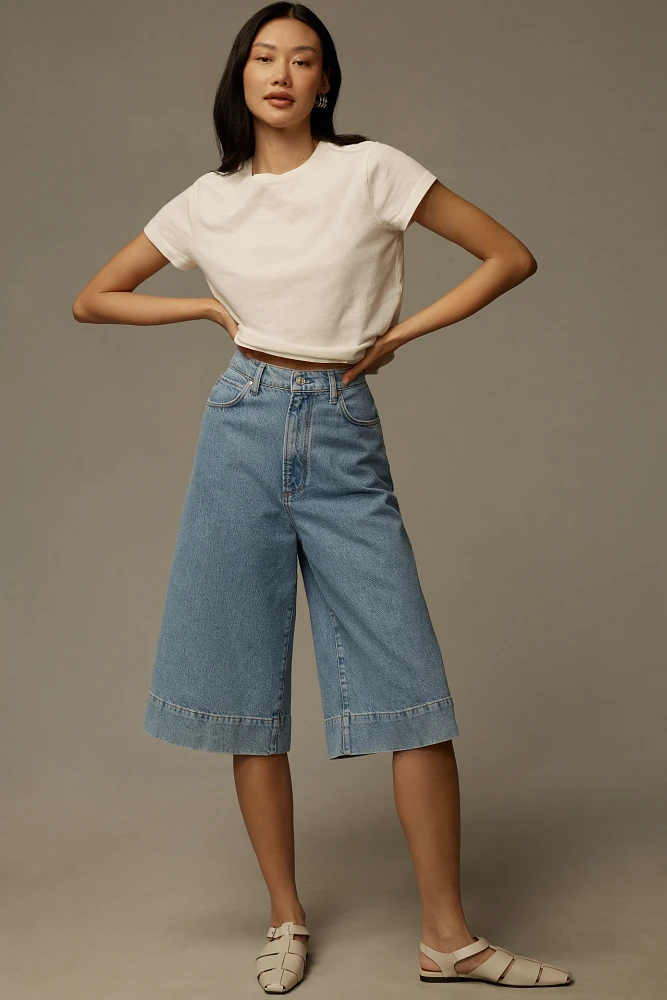 PAIGE Eva High-Rise Polished Long Denim Shorts