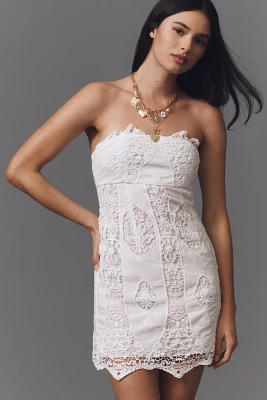 Anna Sui Strapless Lace Applique Mini Dress