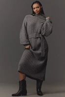 By Anthropologie Long-Sleeve Turtleneck Belted Sweater Midi Dress