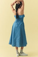 By Anthropologie Strapless Rosette Asymmetric Drop-Waist Midi Dress