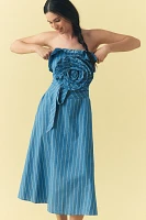 By Anthropologie Strapless Rosette Asymmetric Drop-Waist Midi Dress